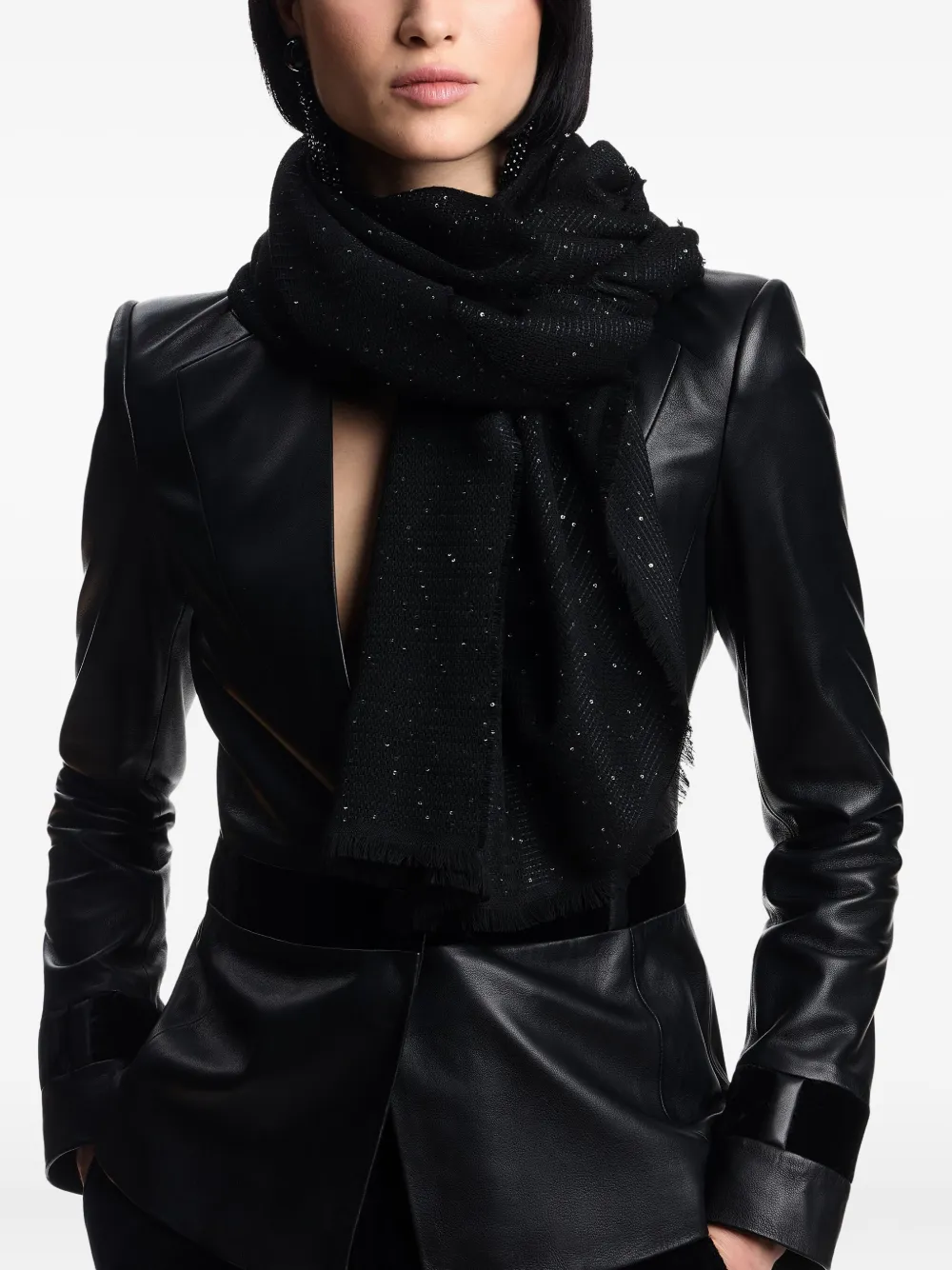 Emporio Armani Sequin-embellished Scarf In Black
