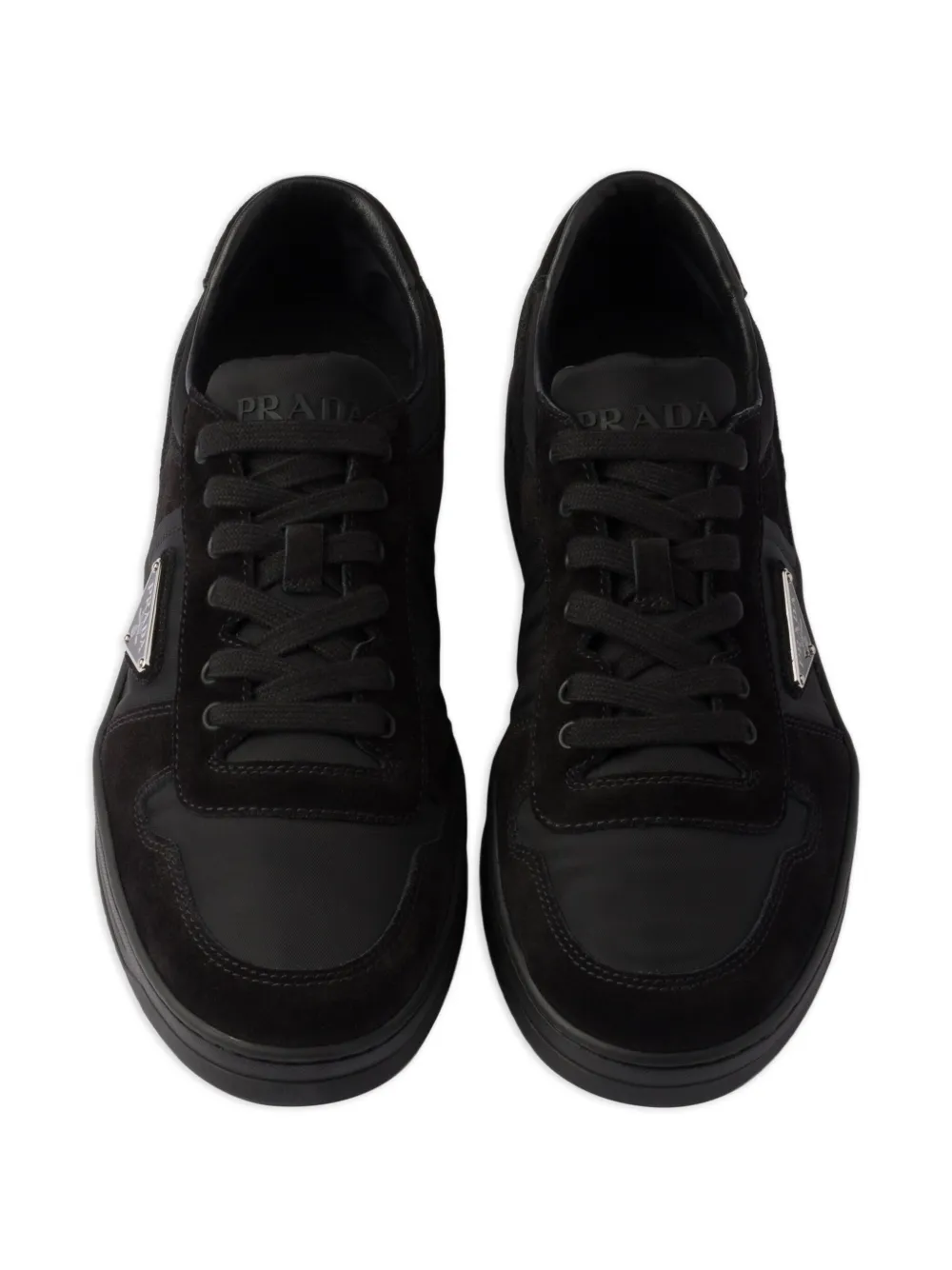 Prada Downtown suède sneakers met logo Zwart