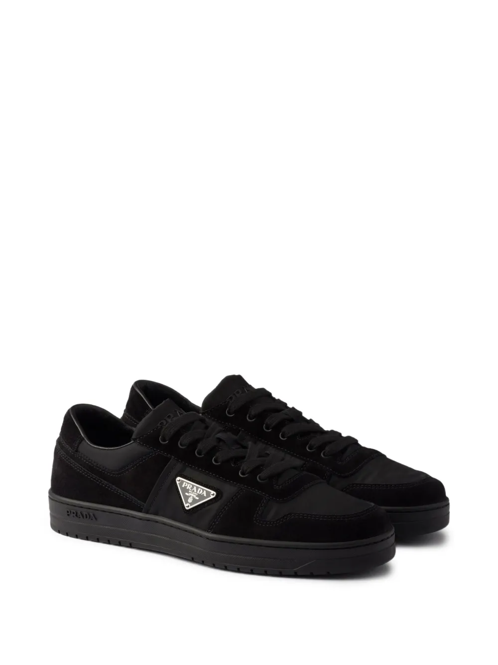 Prada Downtown suède sneakers met logo Zwart