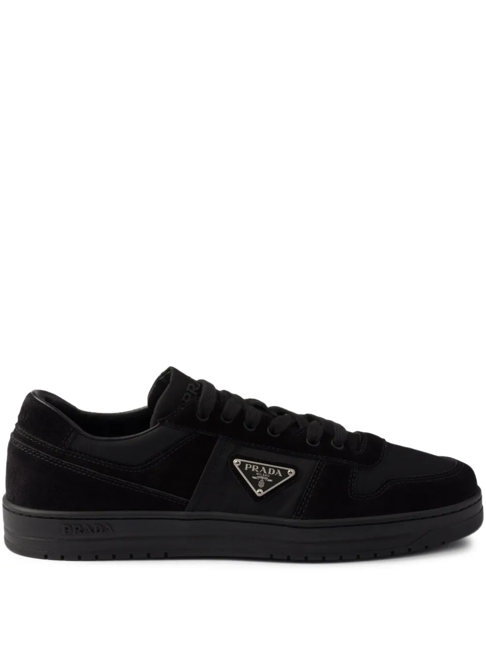 Prada Downtown suède sneakers met logo Zwart