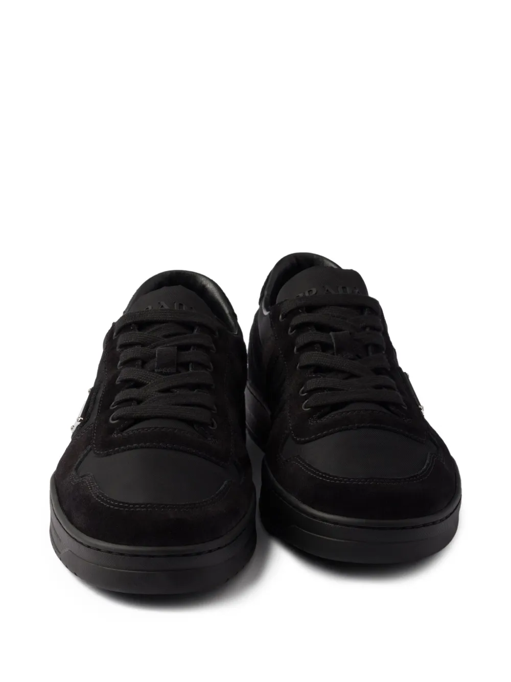 Prada Downtown suède sneakers met logo Zwart