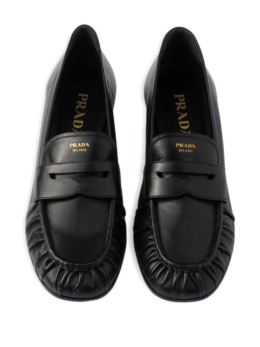 Prada pleated leather loafers Black