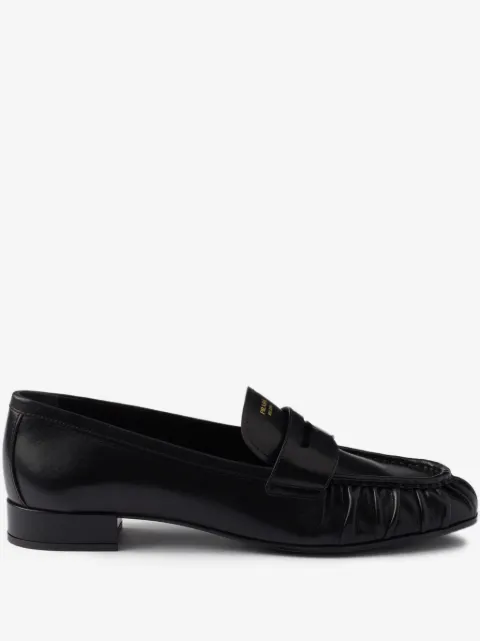 Prada gathered-detail leather loafers