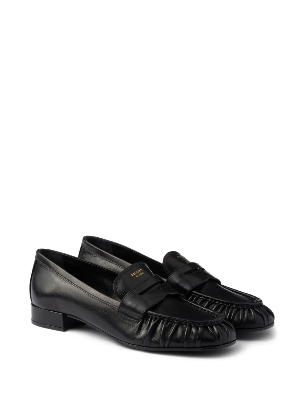 Prada Leren loafers met plooien - Zwart