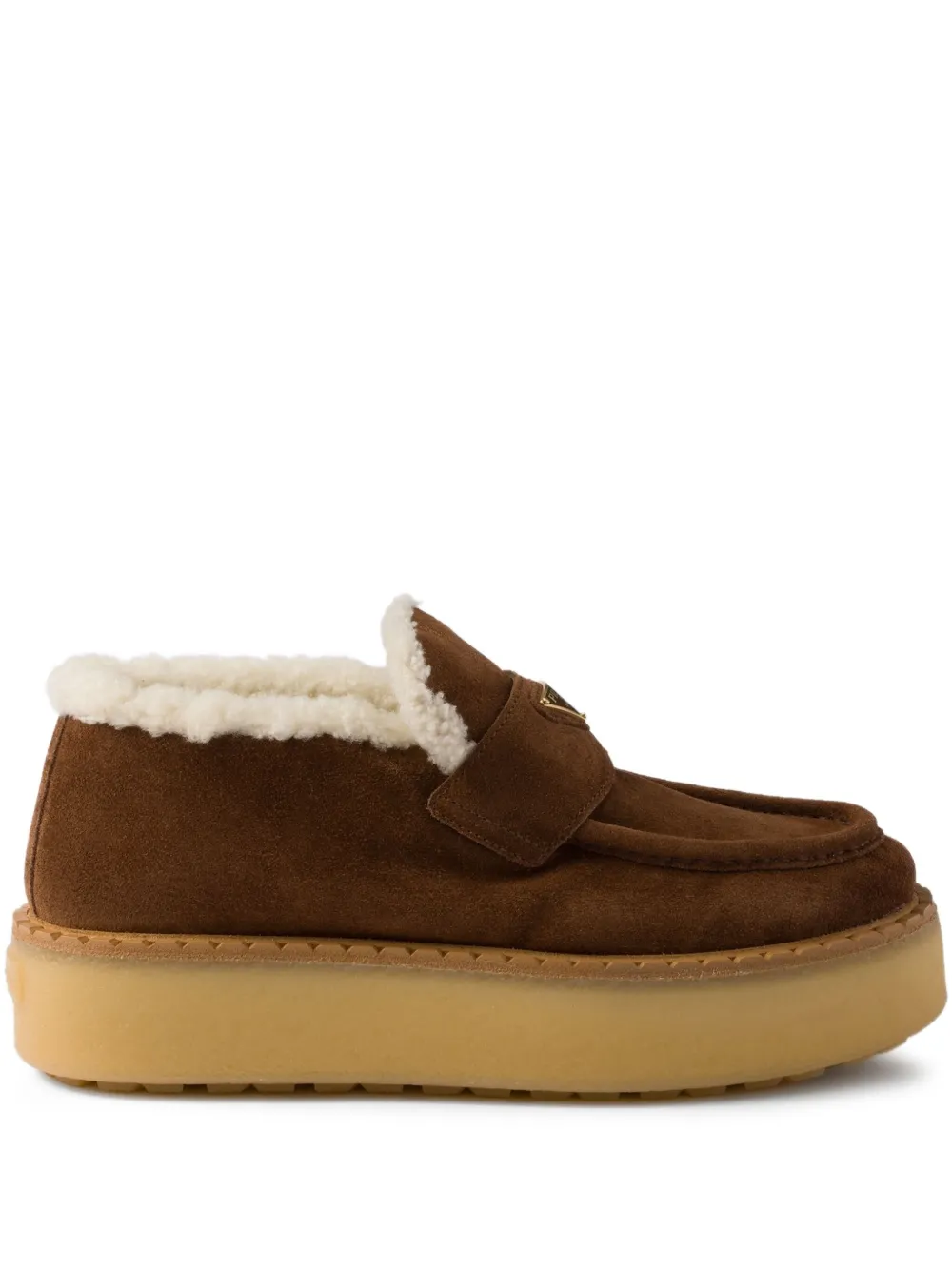Prada Shearling-trimmed Platform Loafers In Brown