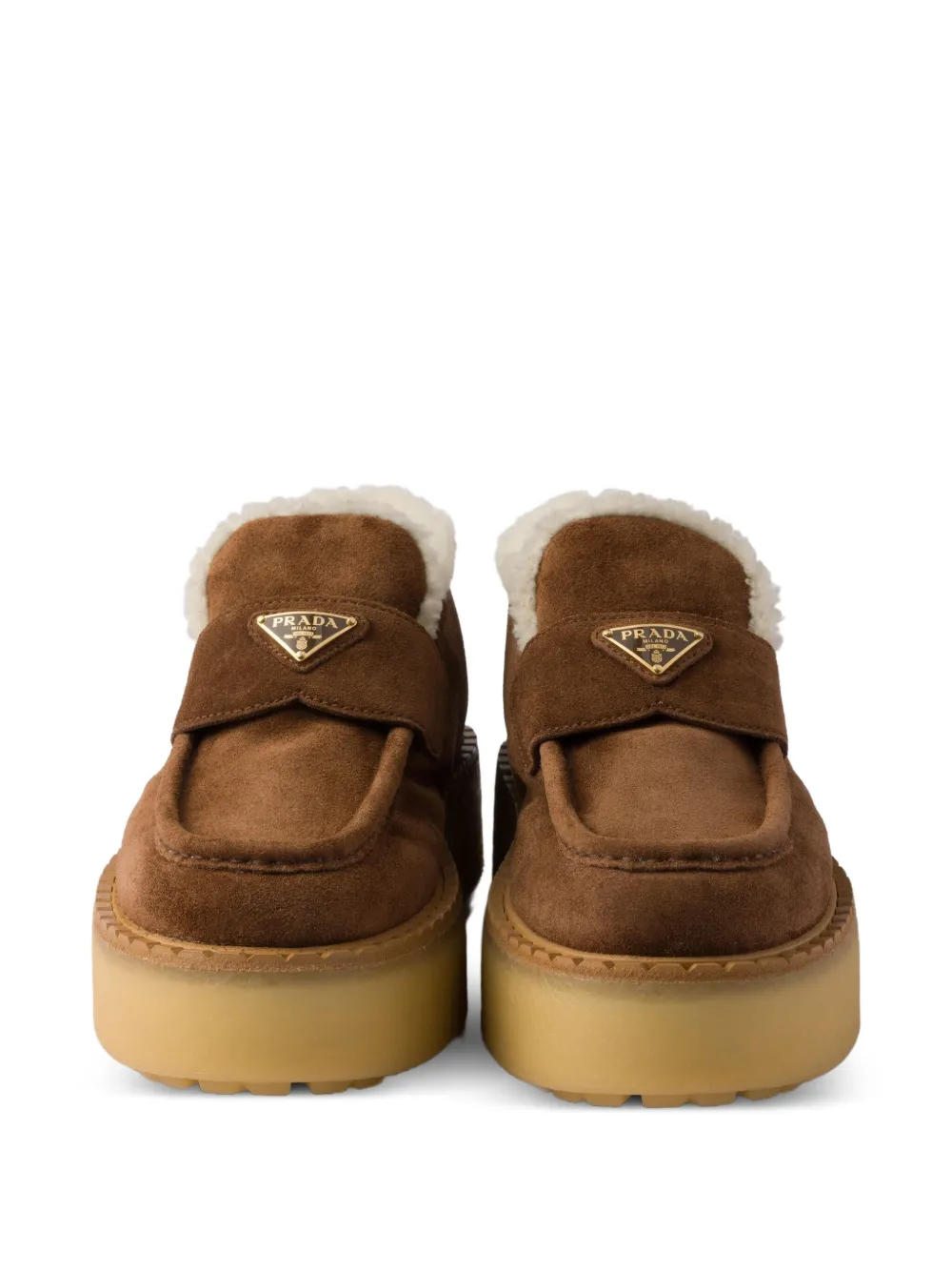 Prada Shearling-trimmed Platform Loafers In Brown