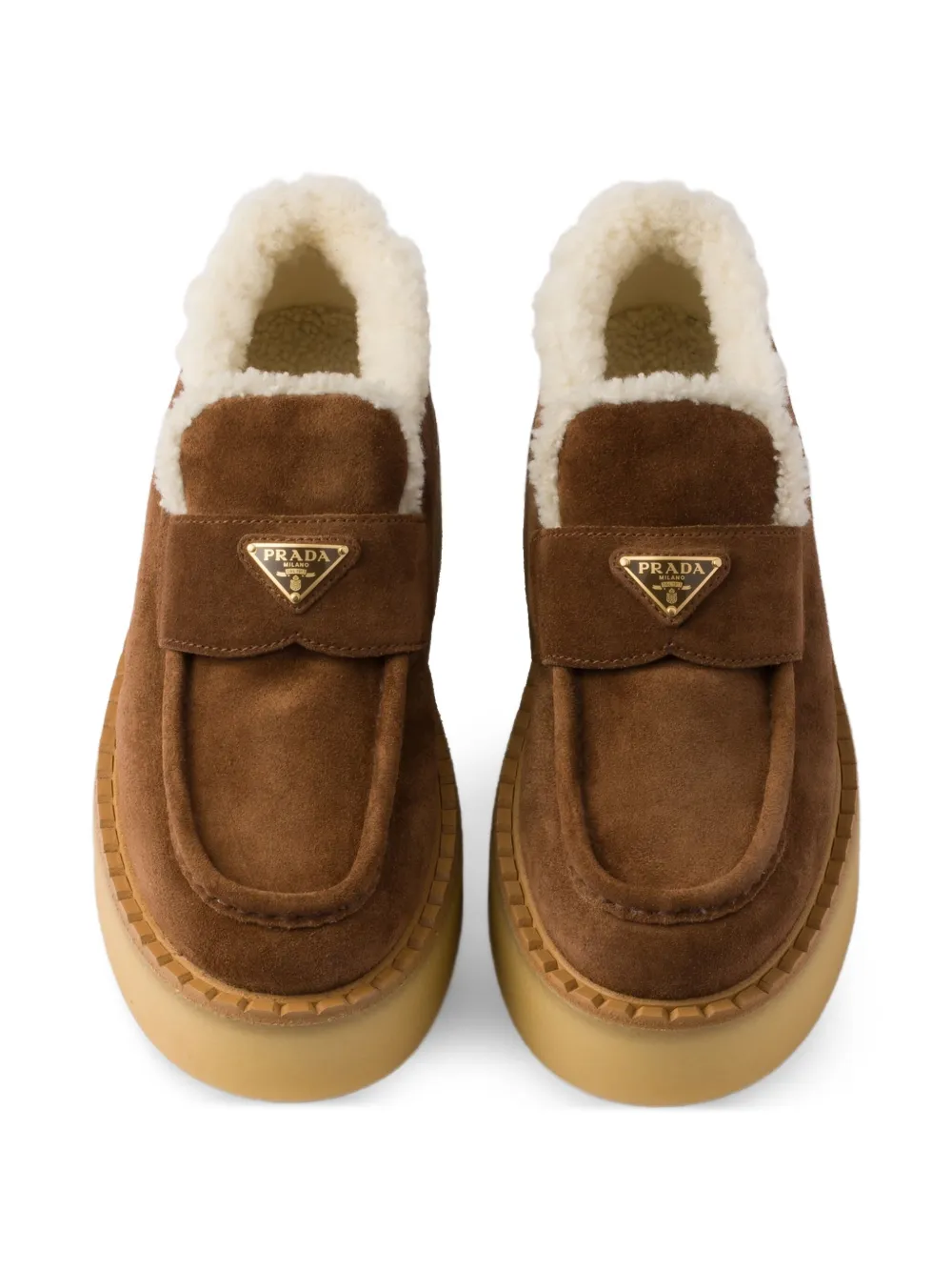 Prada Shearling-trimmed Platform Loafers In Brown