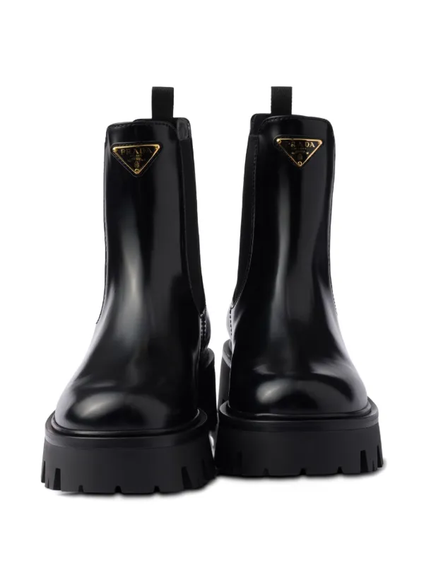 PRADA ブーティー ダークブラウン レザー ブーティー | PRADA