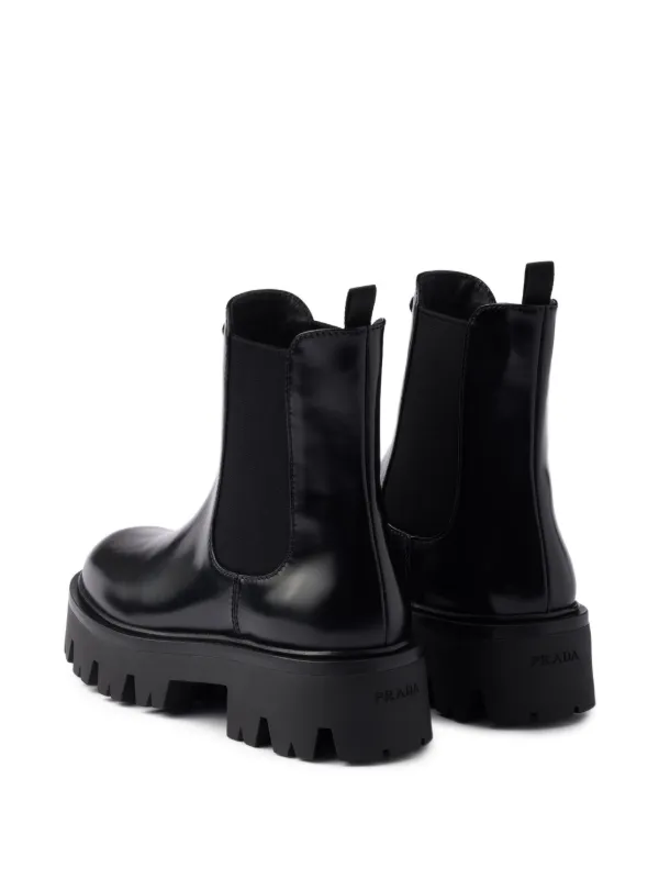 PRADA ブーティー ダークブラウン レザー ブーティー | PRADA