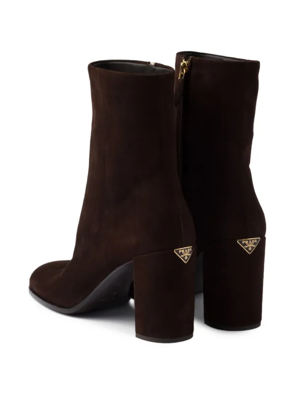 Prada 85mm Suede block-heel Boots | Brown | FARFETCH GE