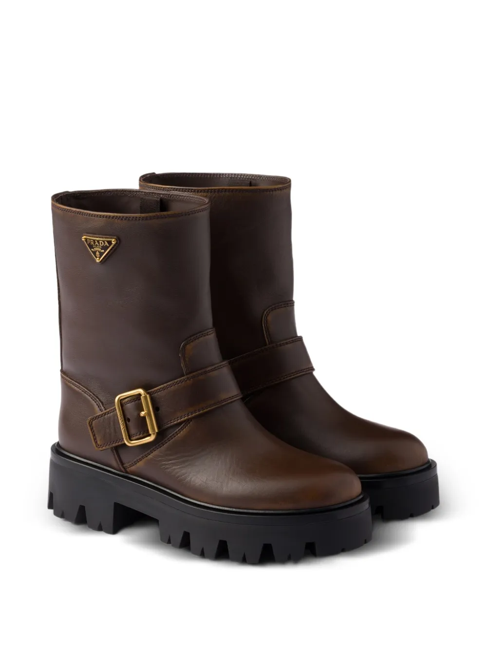 Prada Buckle-fastening Platform Boots In Brown