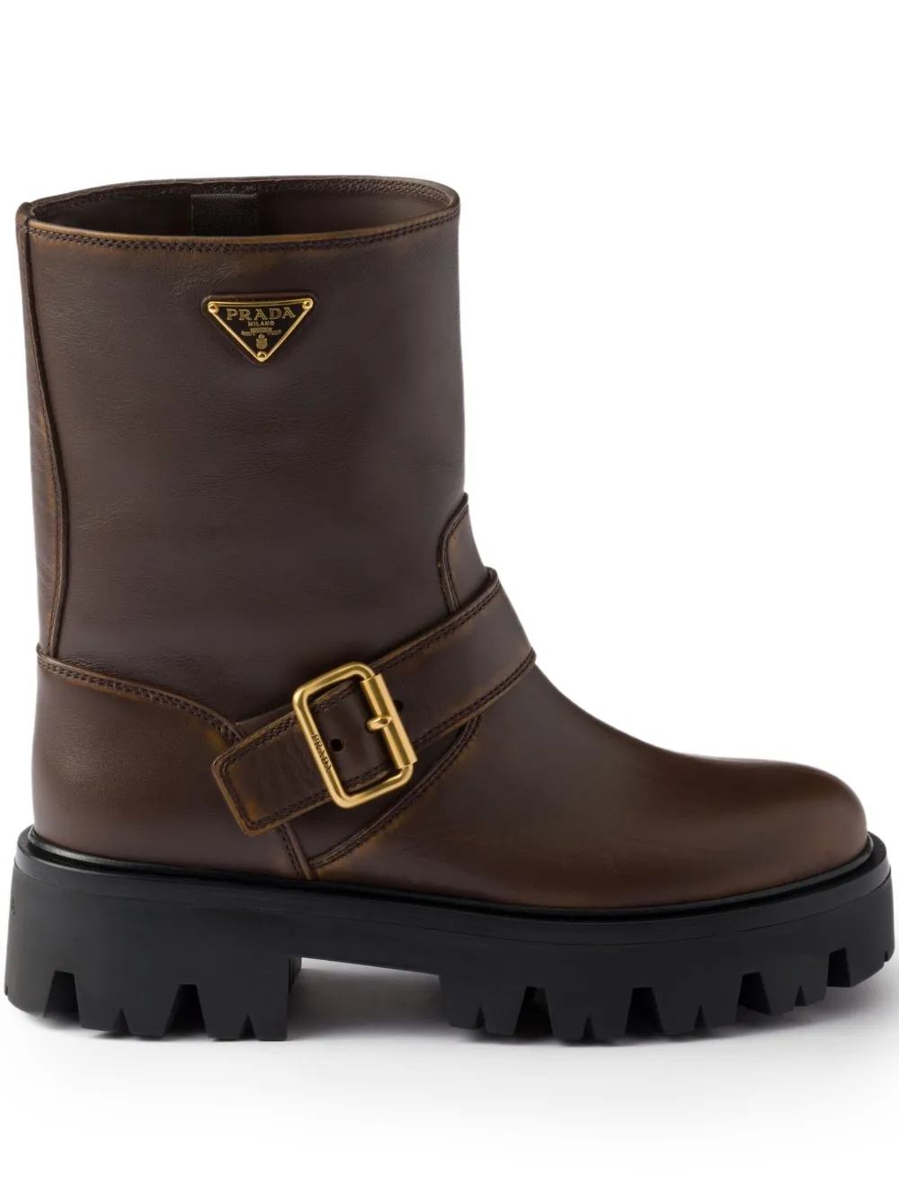 Prada Buckle-fastening Platform Boots In Brown