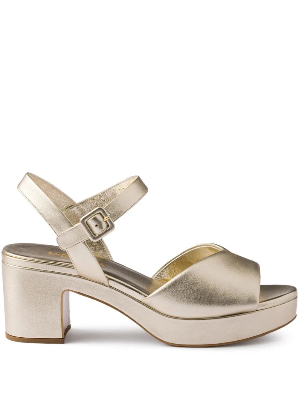 Prada 65mm Buckle-strap Platform Sandals In Gold