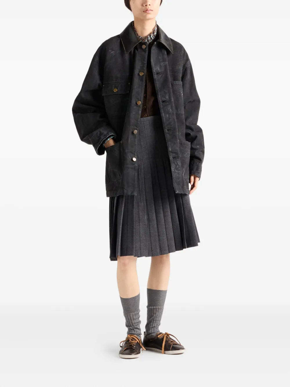 Prada Katoenen jack met leren kraag Zwart