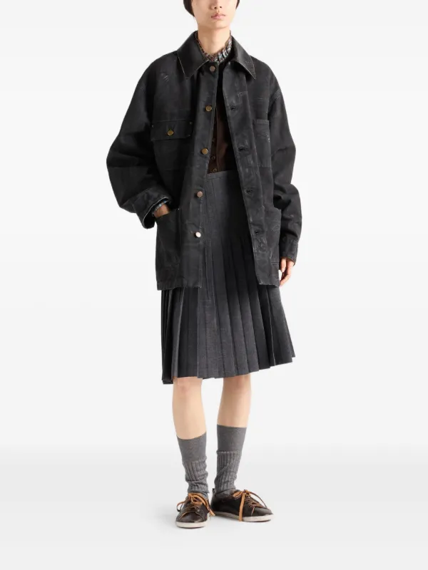 Prada leather-collar Cotton Jacket | Black | FARFETCH