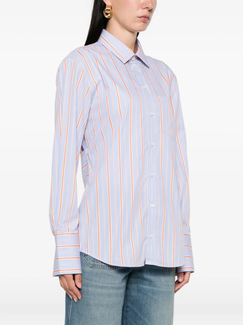 Victoria Beckham striped cotton long-sleeve shirt Blauw