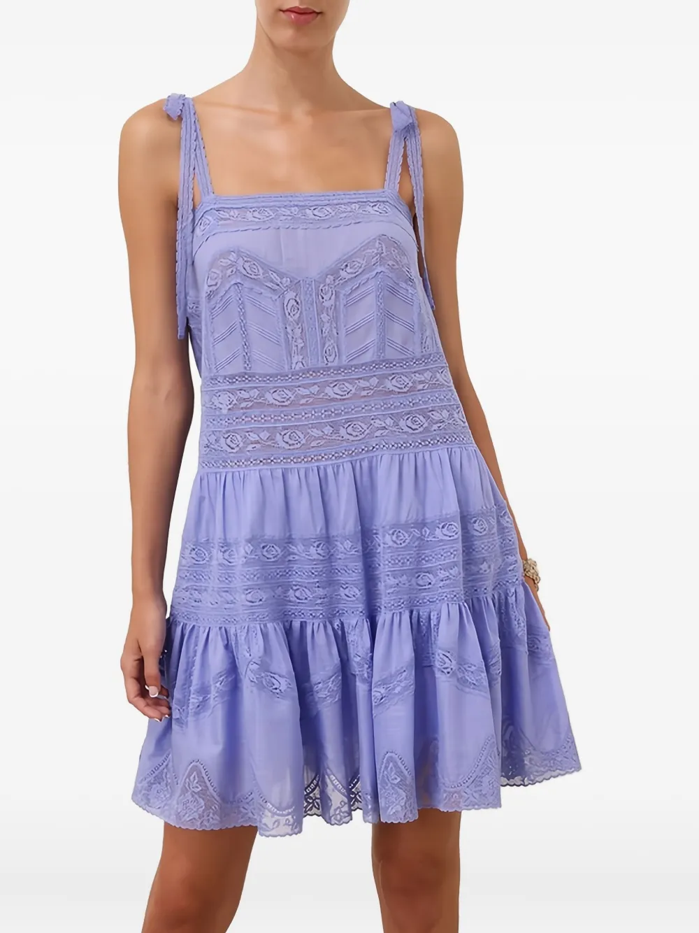 ZIMMERMANN lace-trimmed tiered dress - Blue