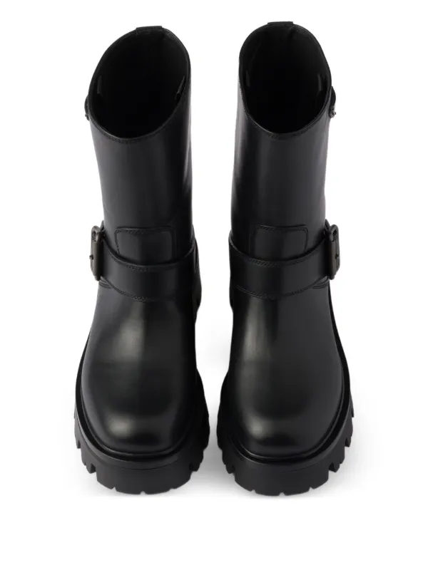 PRADA size 38 レザー ファー ショートブーツ バックル付き $1650 Prada Brixxen 38 Shearling-Lined Leather & Nylon Hiking