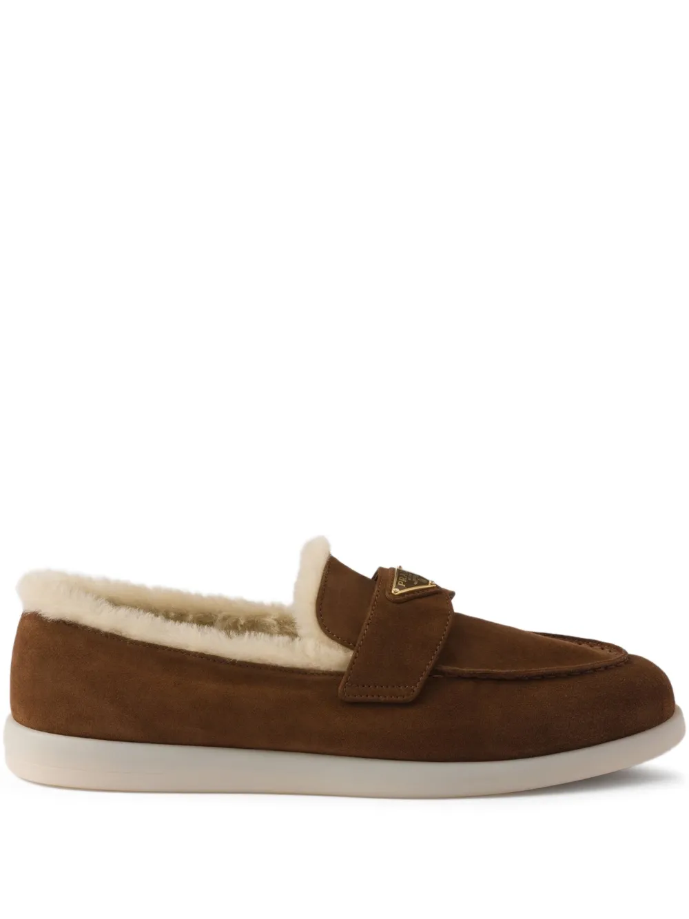 Prada triangle-logo shearling loafers Brown
