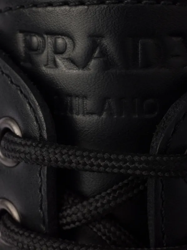 Prada Laced Leather Loafers | Black | FARFETCH