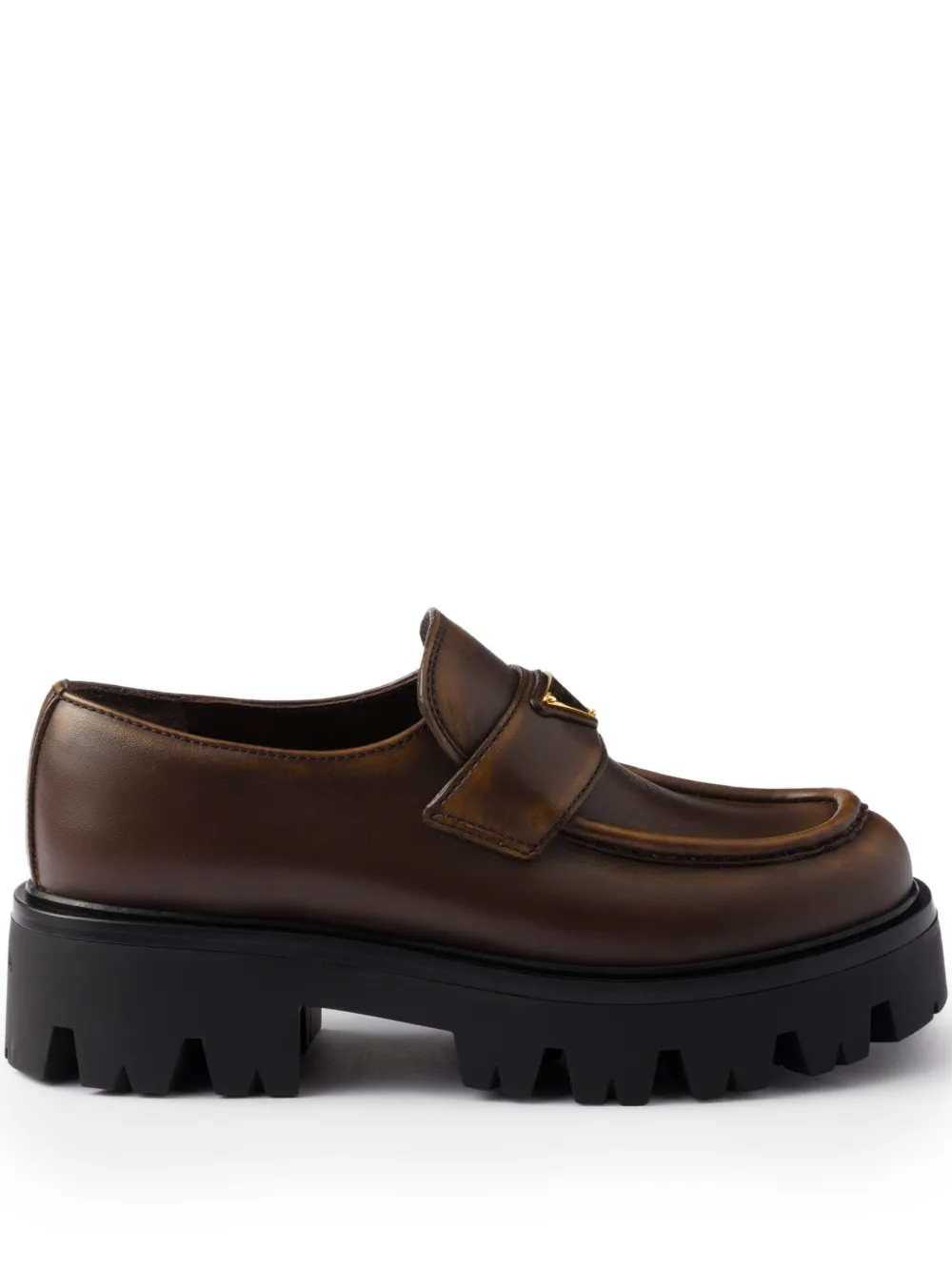 Prada Triangle-logo Platform Loafers In Brown