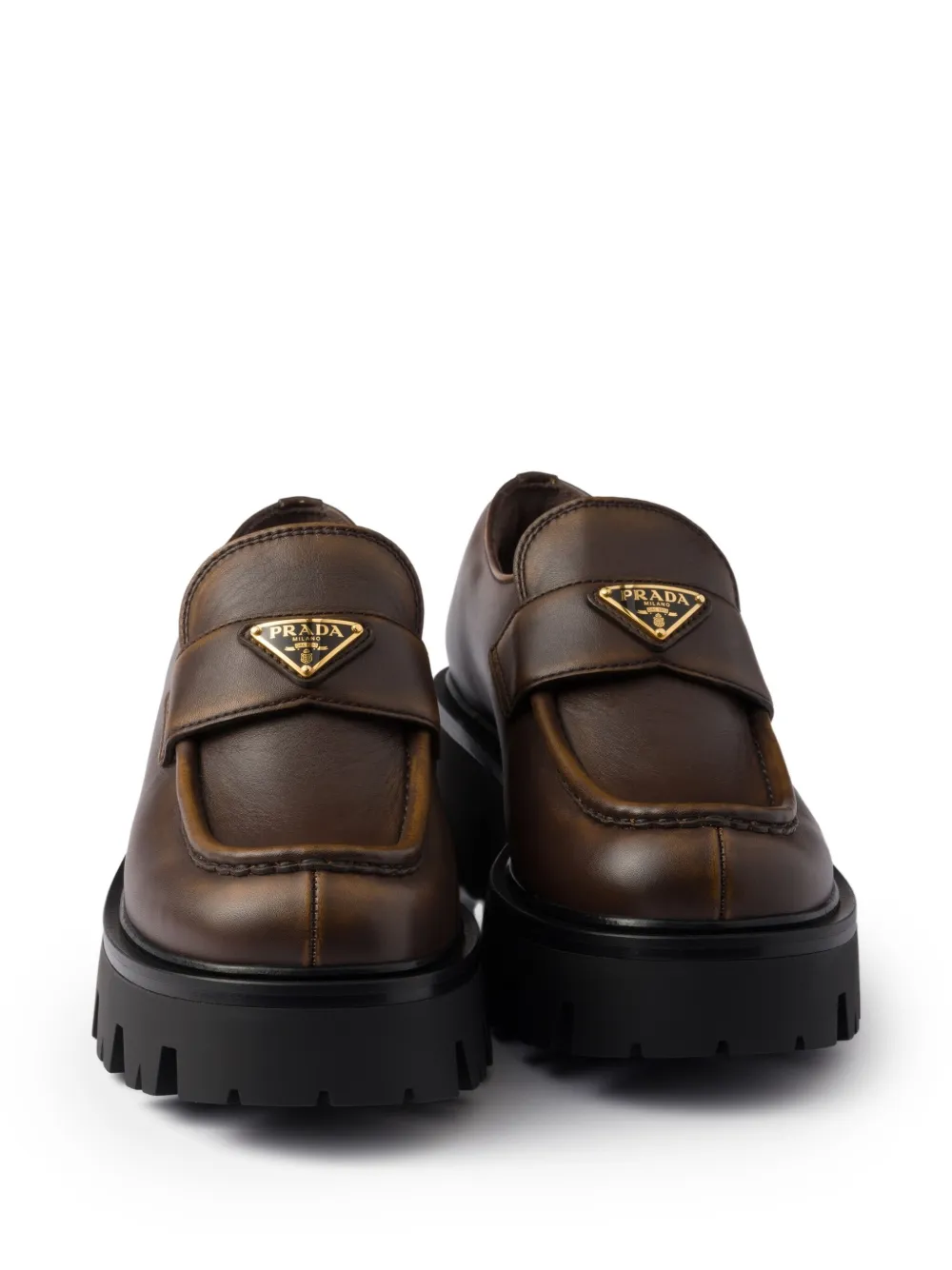Prada Triangle-logo Platform Loafers In Brown