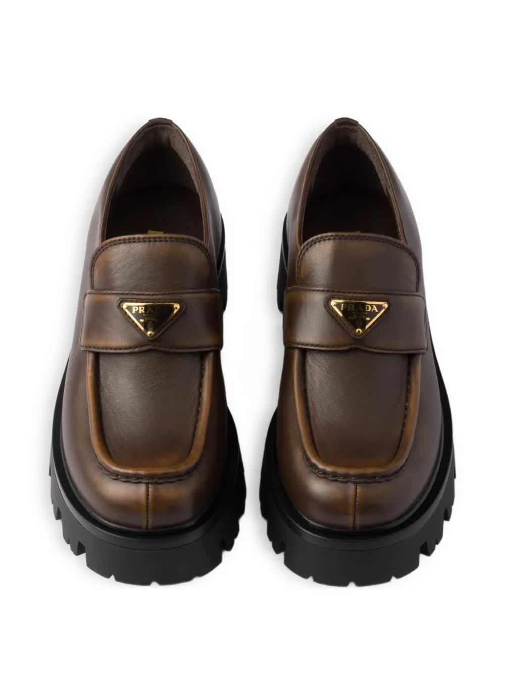 Prada Triangle-logo Platform Loafers In Brown