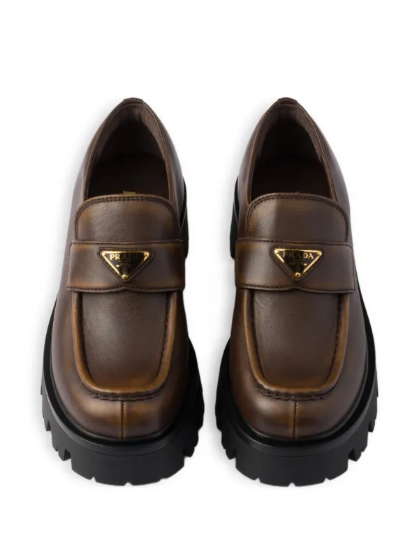 Prada triangle-logo Platform Loafers | Brown | FARFETCH
