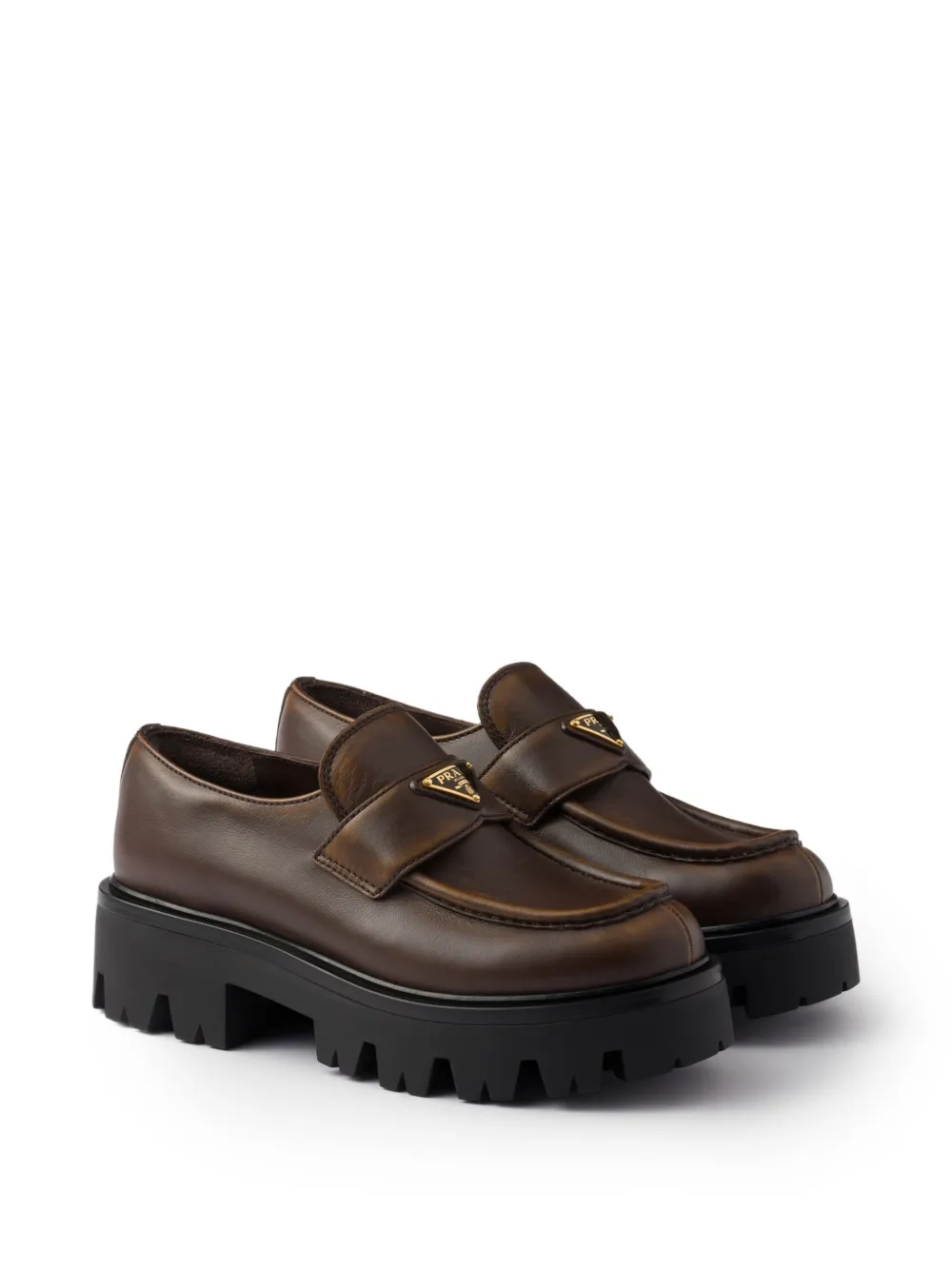 Prada Triangle-logo Platform Loafers In Brown
