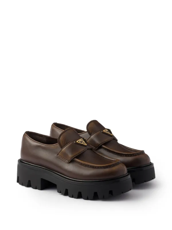 Prada レザープラットフォームローファー | ブラウン | FARFETCH JP