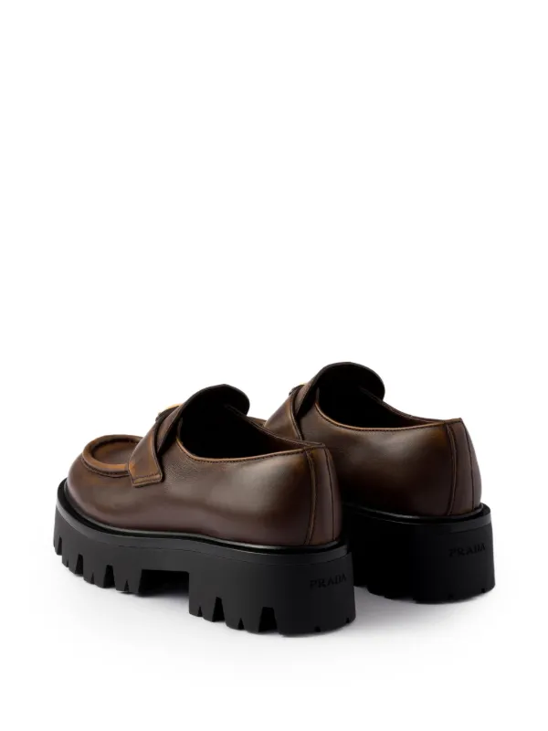 【PRADA】ブラウン レザー ローファー Prada レザープラットフォームローファー | ブラウン | FARFETCH JP