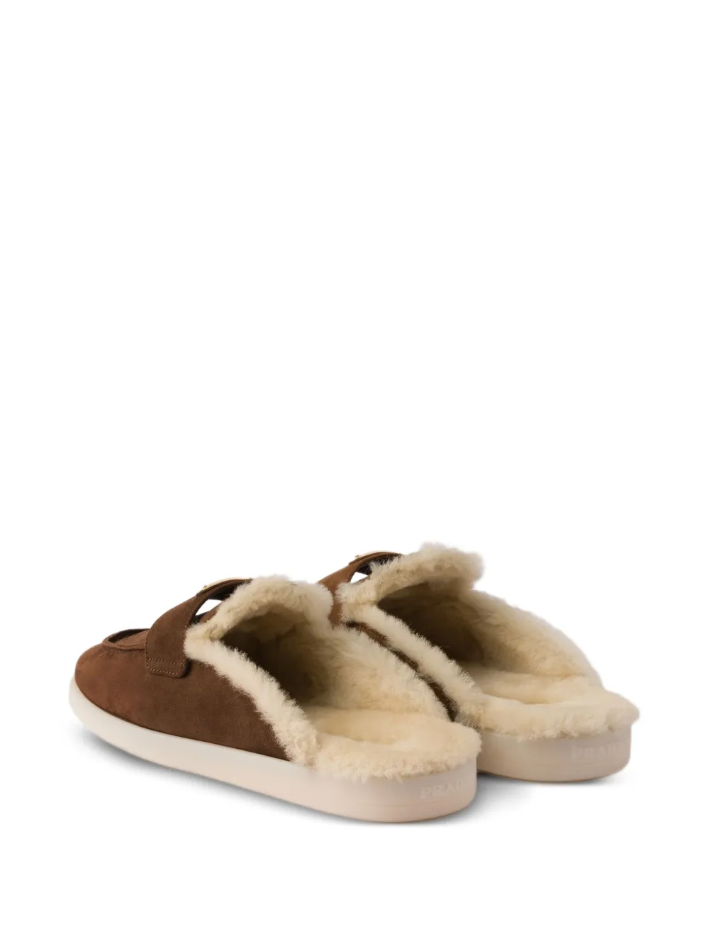 Prada Slip-on Shearling Mules In Brown