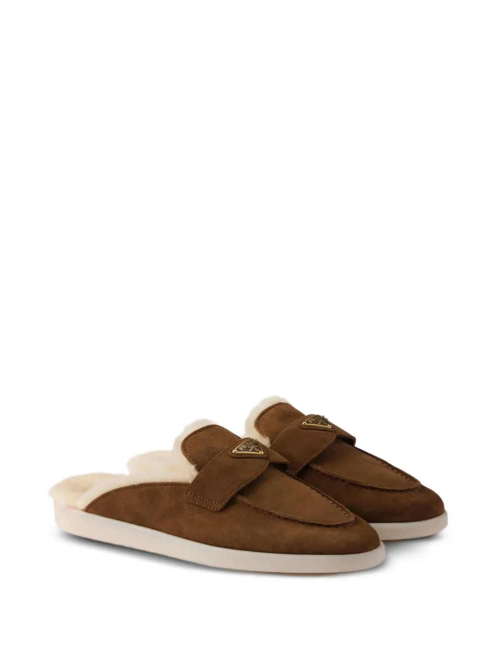 Prada Slip-on Shearling Mules In Brown