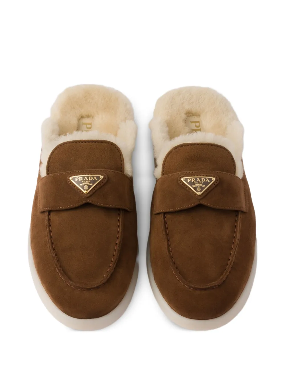 Prada Slip-on Shearling Mules In Brown