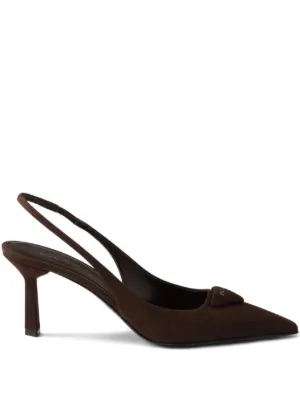 Prada Patent Leather Slingback Pumps | Brown | FARFETCH