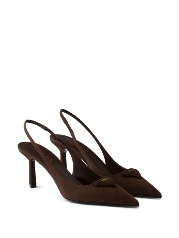 Prada 75mm Slingback triangle-logo Pumps Brown FARFETCH GR