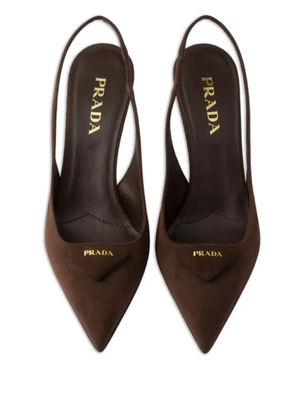 Prada 75mm Slingback triangle-logo Pumps | Brown | FARFETCH JO