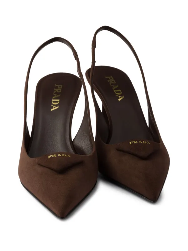 Prada 75mm Slingback triangle-logo Pumps | Brown | FARFETCH