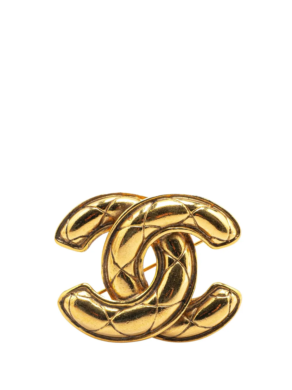 CHANEL Pre-Owned 20th Century Gold Plated CC Quilted Brooch costume CHANEL Pre-Owned 20th Century Gold Plated CC Quilted Brooch costume