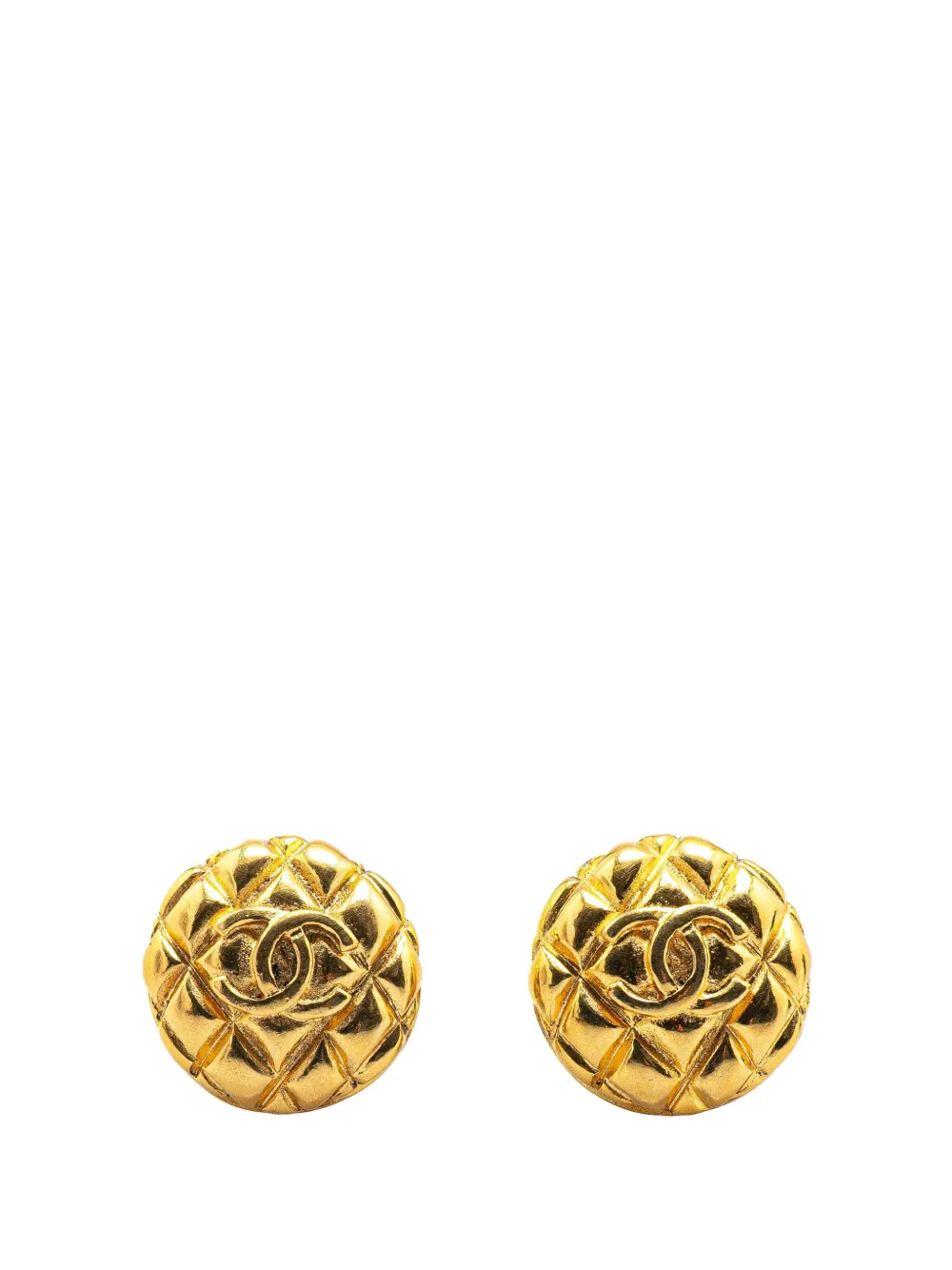 CHANEL Pre-Owned 20th Century Gold Plated CC Quilted Round Clip on CHANEL Pre-Owned 20th Century Gold Plated CC Quilted Round Clip on