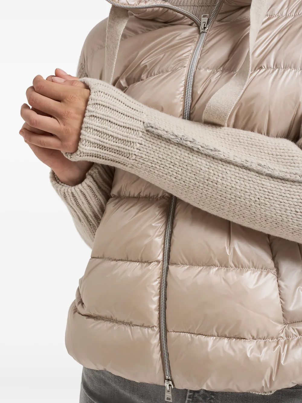 Herno Gewatteerd jack met gebreide mouwen Beige