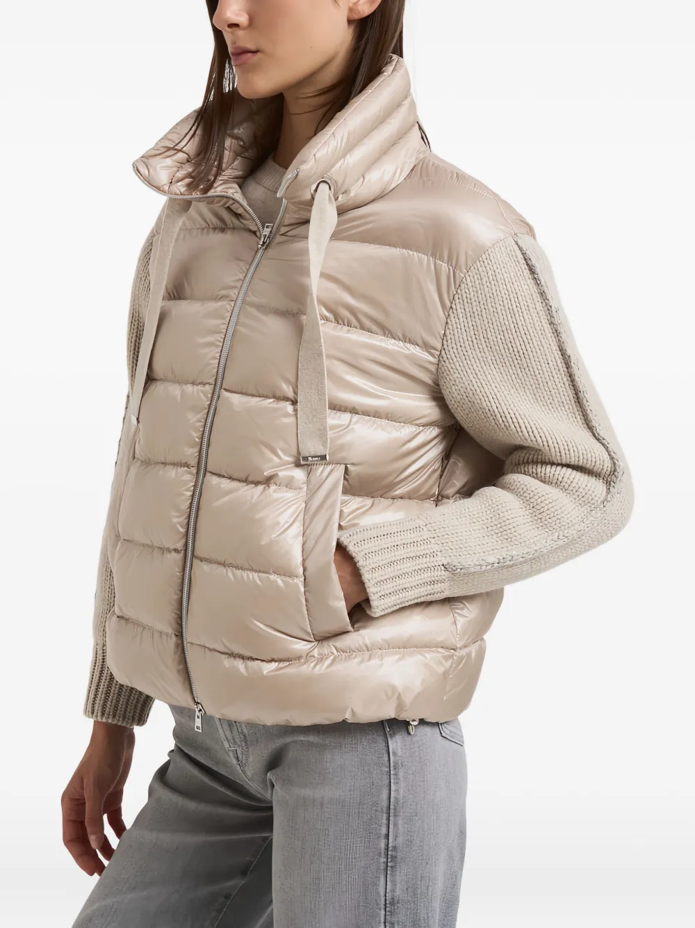 Herno Gewatteerd jack met gebreide mouwen Beige