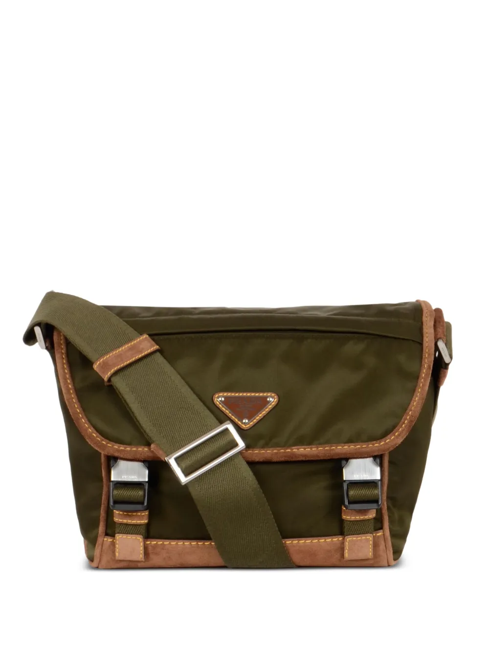 Prada Re-Nylon suede-trimmed shoulder bag Groen