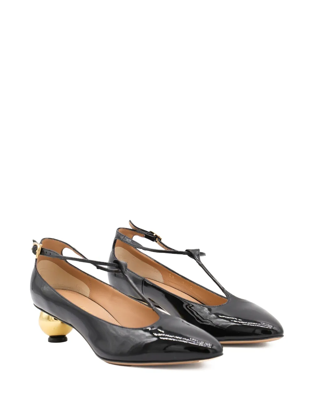 Ferragamo 40 mm leren pumps met T-bandje Zwart
