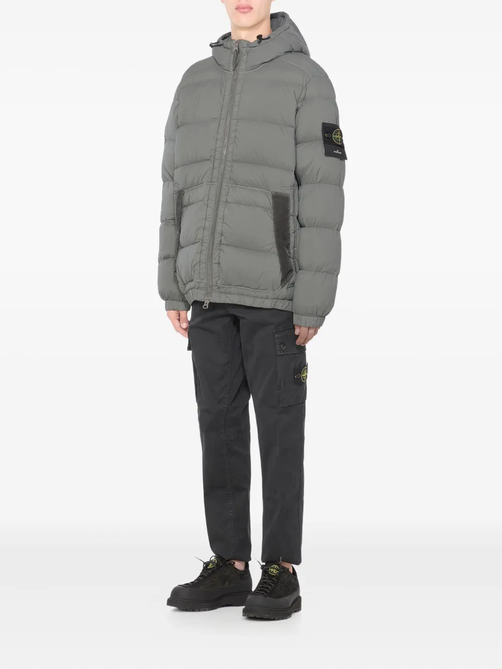 Stone Island 4100040 Seamless Tunnel Nylon Down-TC jack met capuchon Grijs