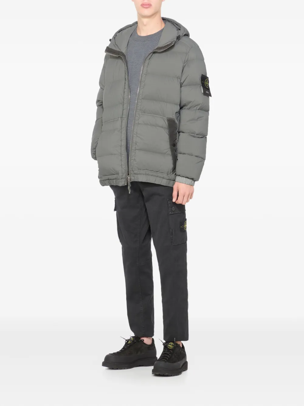 Stone Island 4100040 Seamless Tunnel Nylon Down-TC jack met capuchon Grijs