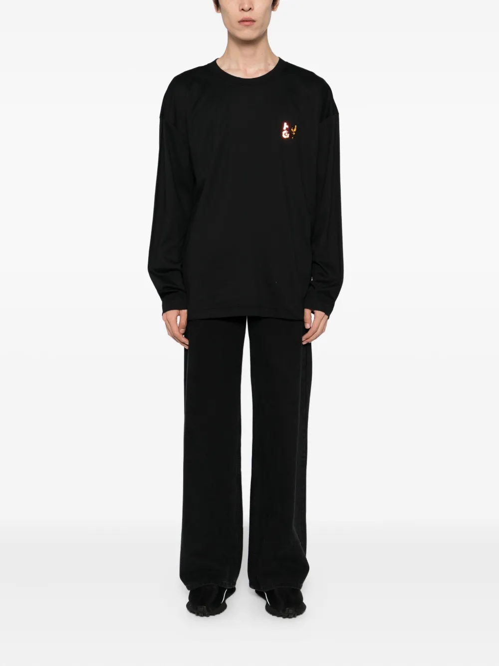 HUGO T-shirt met lange mouwen en logo - Zwart