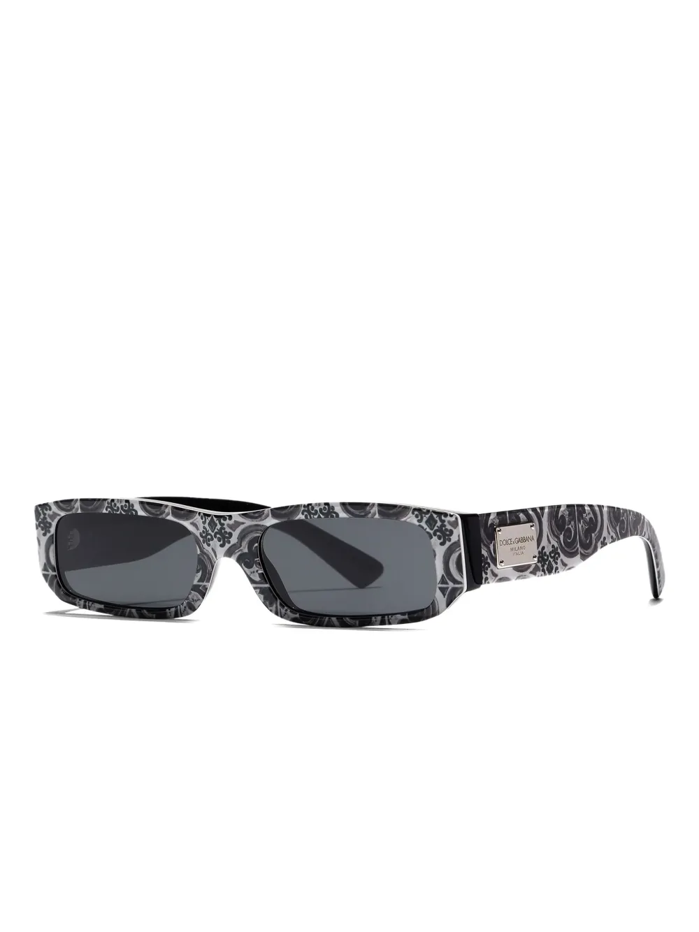 Dolce & Gabbana Kids Maiolica-print rectangle-frame sunglasses Zwart