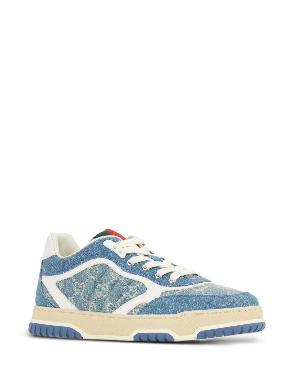 Gucci Denim Fabric Sneakers With Monogram Pattern In Blue