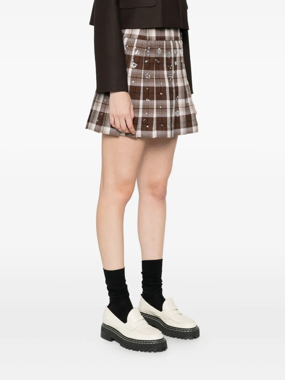 Maje Geruite rok met ceintuur Bruin